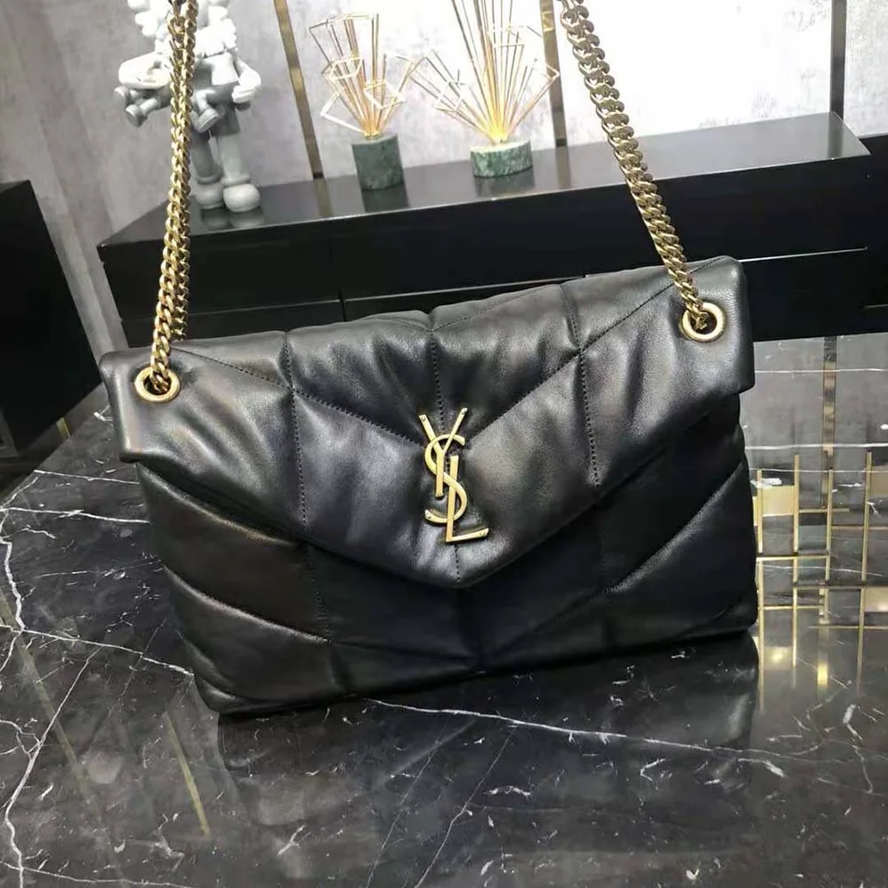 Saint Laurent YSL Puffer Medium Chain Bag in Quilted Lambskin for Women in Black/Gold Saint Laurent YSL Puffer Medium Chain Bag in Quilted Lambskin for Women in Black/Gold