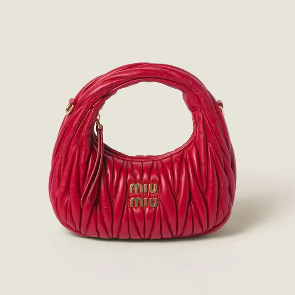 Miu Miu Wander Matelassé Nappa Leather Hobo Mini-Bag for Women in Red Miu Miu Wander Matelassé Nappa Leather Hobo Mini-Bag for Women in Red