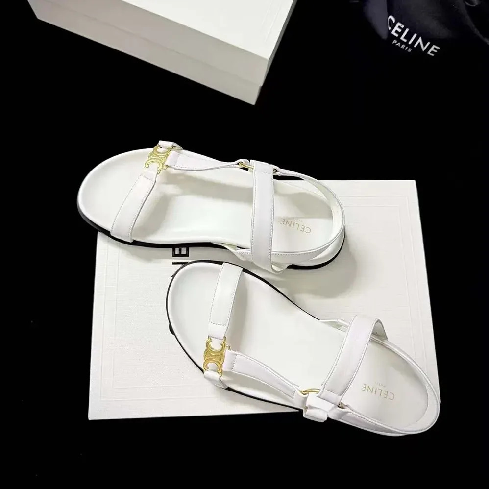 Celine Maud Sandal with Triomphe in Calfskin for Women in White Celine Maud Sandal with Triomphe in Calfskin for Women in White