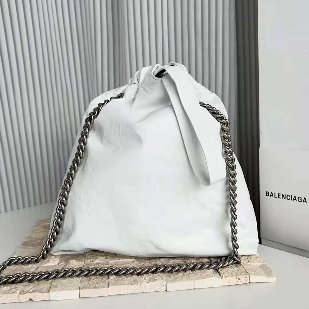 Balenciaga Crush Small Tote Bag in White Crushed Calfskin for Women Balenciaga Crush Small Tote Bag in White Crushed Calfskin for Women