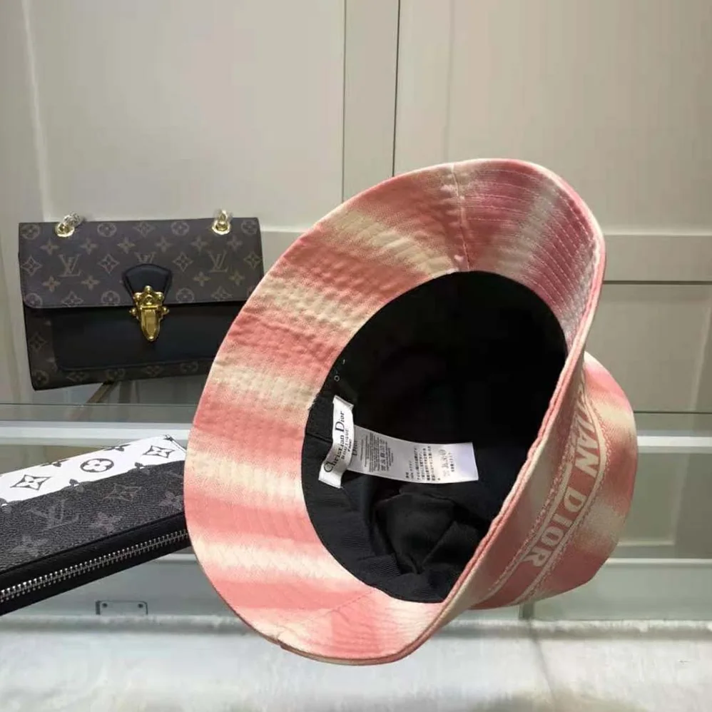 Dior D-stripes Small Brim Bucket Hat Pink Cotton for Women