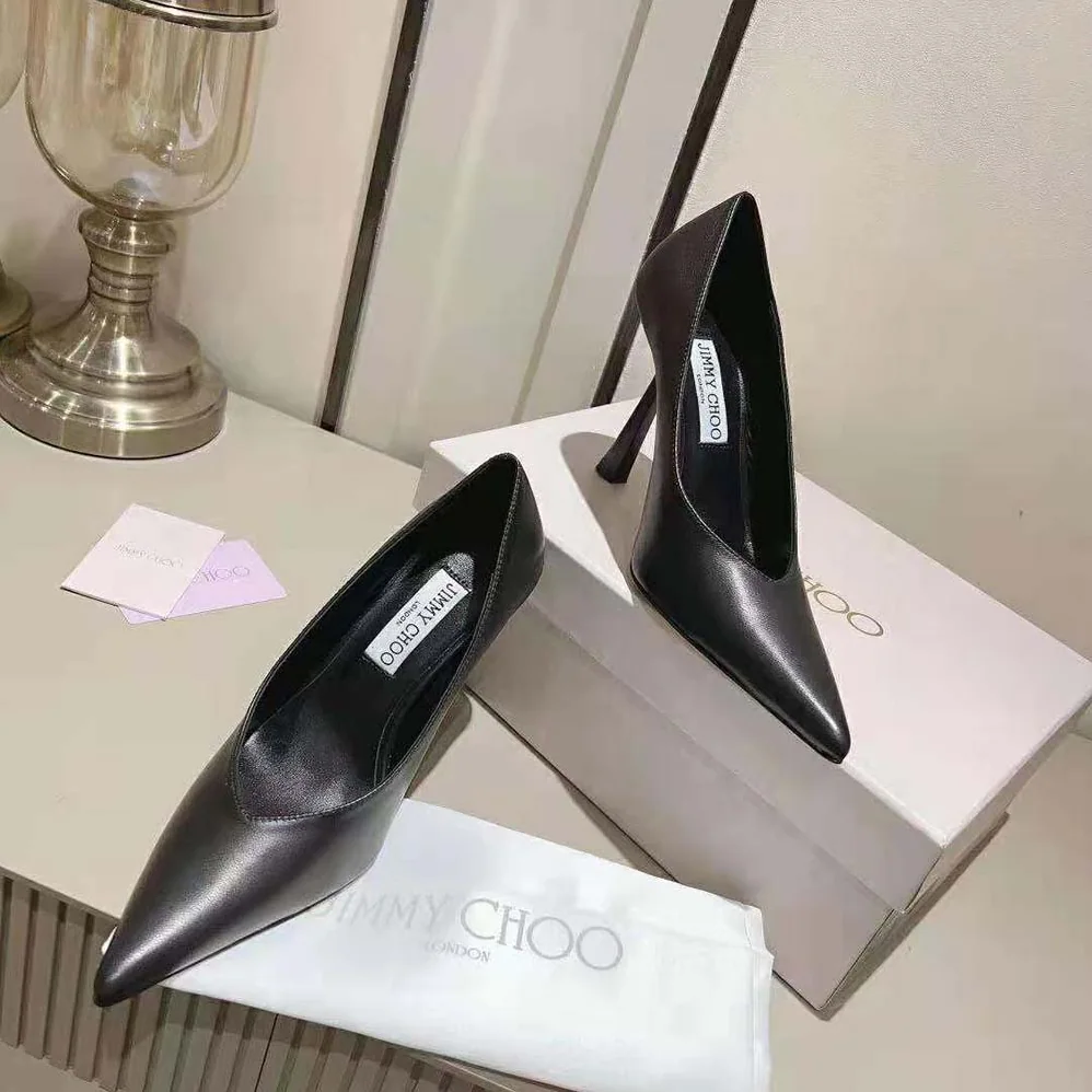Jimmy Choo Maryanne 100 Black Calf Leather Pointed for Women in Toe Pumps