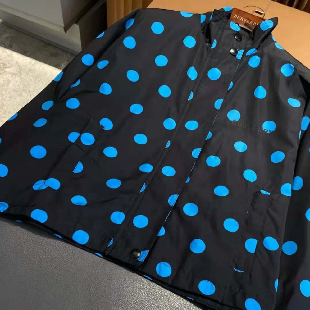 Burberry Polka Dot Nylon Jacquard Funnel Neck Jacket for Women Burberry Polka Dot Nylon Jacquard Funnel Neck Jacket for Women