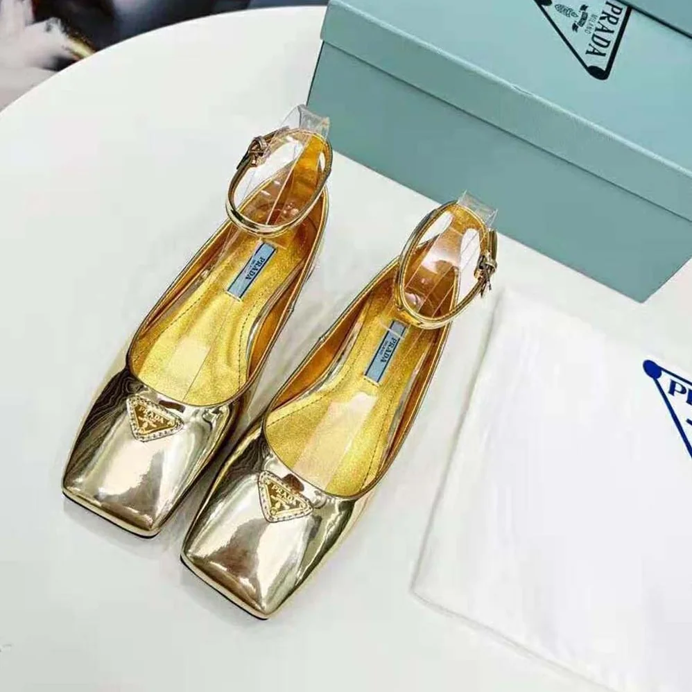Prada Metallic Leather Ballerinas for Women in Gold