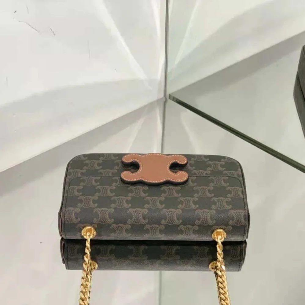 Celine Chain Shoulder Bag Cuir Triomphe in Triomphe Canvas and Calfskin for Women