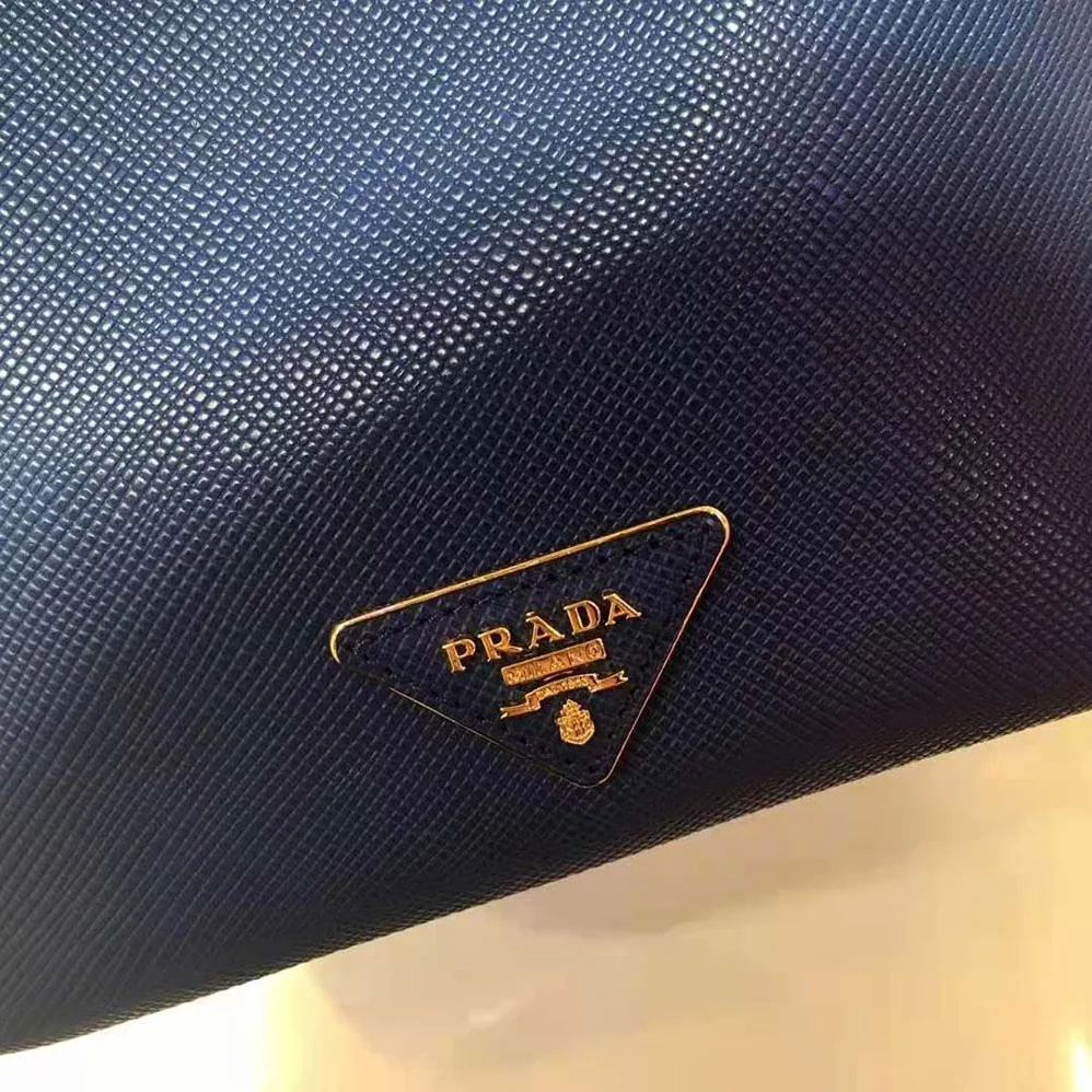 Prada Saffiano Leather Bucket Bag for Women in Navy