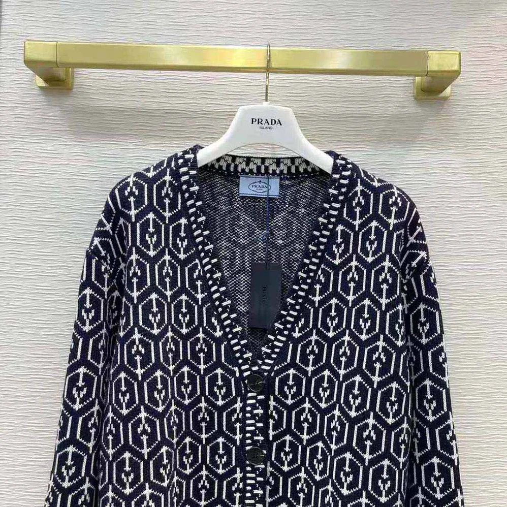 Prada Jacquard Shetland Wool Cardigan for Women Prada Jacquard Shetland Wool Cardigan for Women