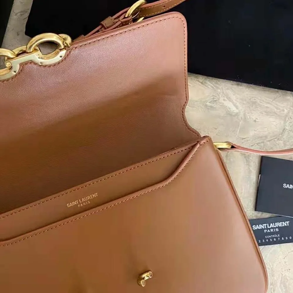 Saint Laurent YSL LE Maillon Satchel in Smooth Leather for Women in Brown