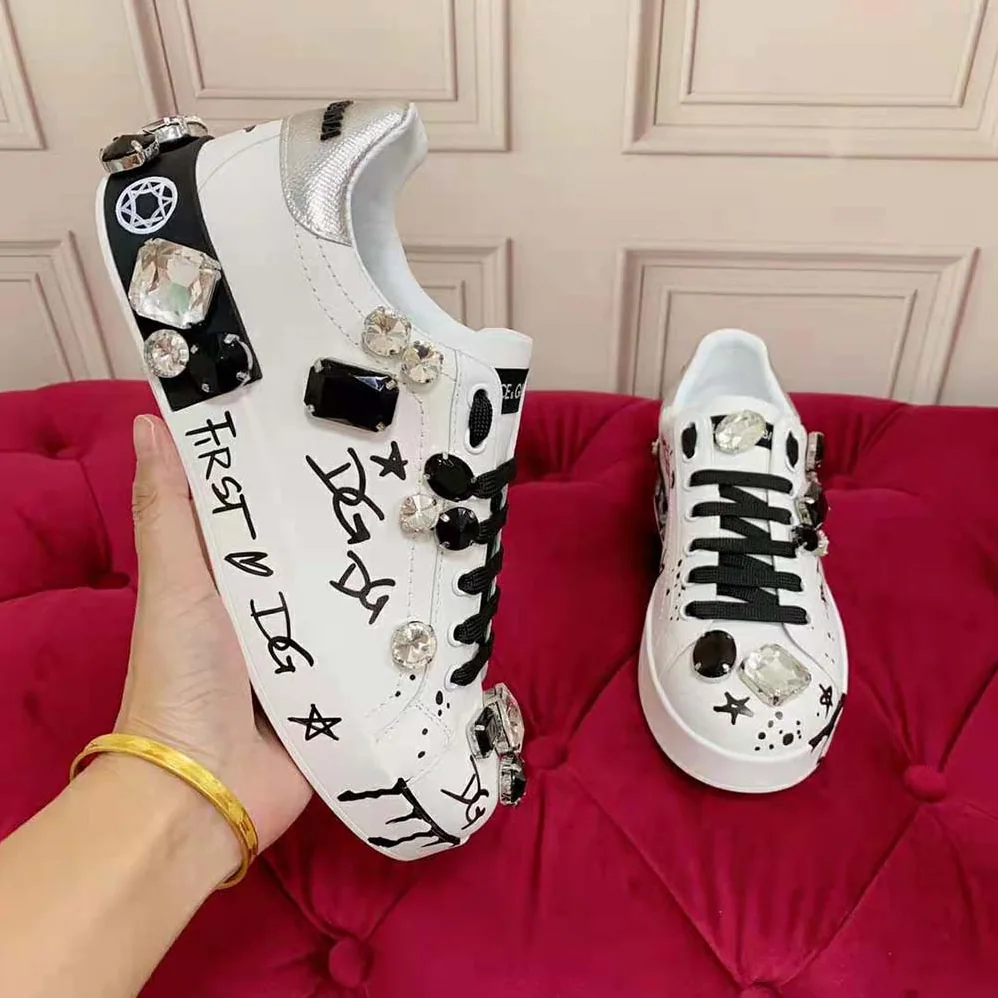 Dolce Gabbana D&G Calfskin Portofino Sneakers with Embroidery and Lettering for Unisex Dolce Gabbana D&G Calfskin Portofino Sneakers with Embroidery and Lettering for Unisex