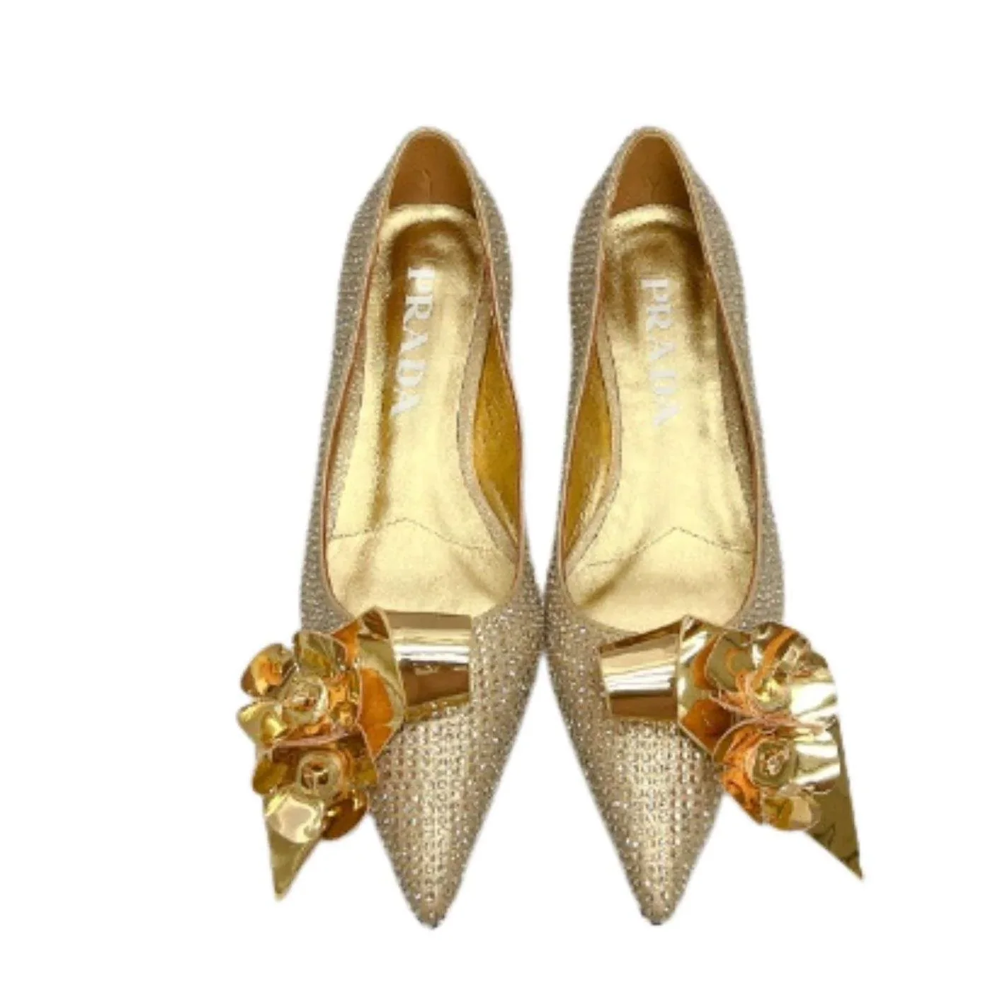 Prada Patent Pumps With Crystals Gold
