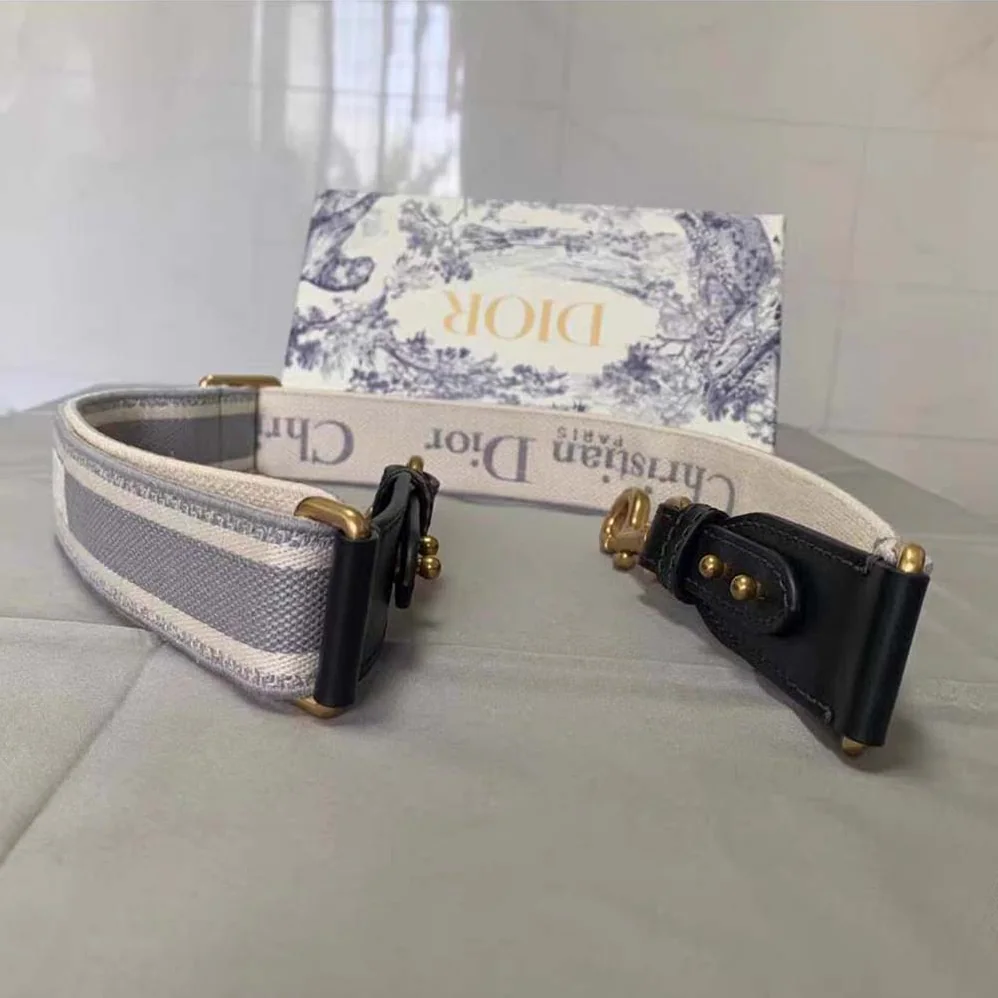 Dior Shoulder Strap with Ring Gray ‘CHRISTIAN DIOR PARIS' Embroidery for Women