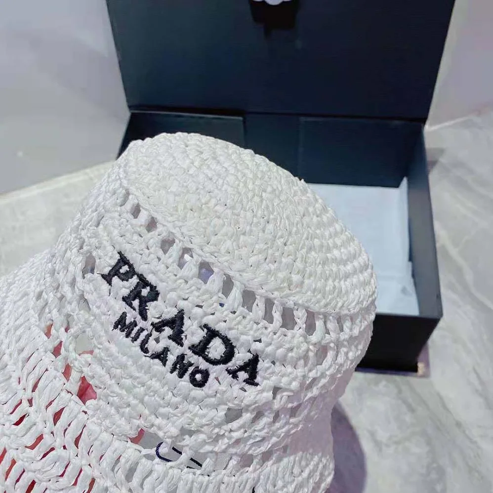 Prada Raffia Bucket Hat for Women in White Prada Raffia Bucket Hat for Women in White