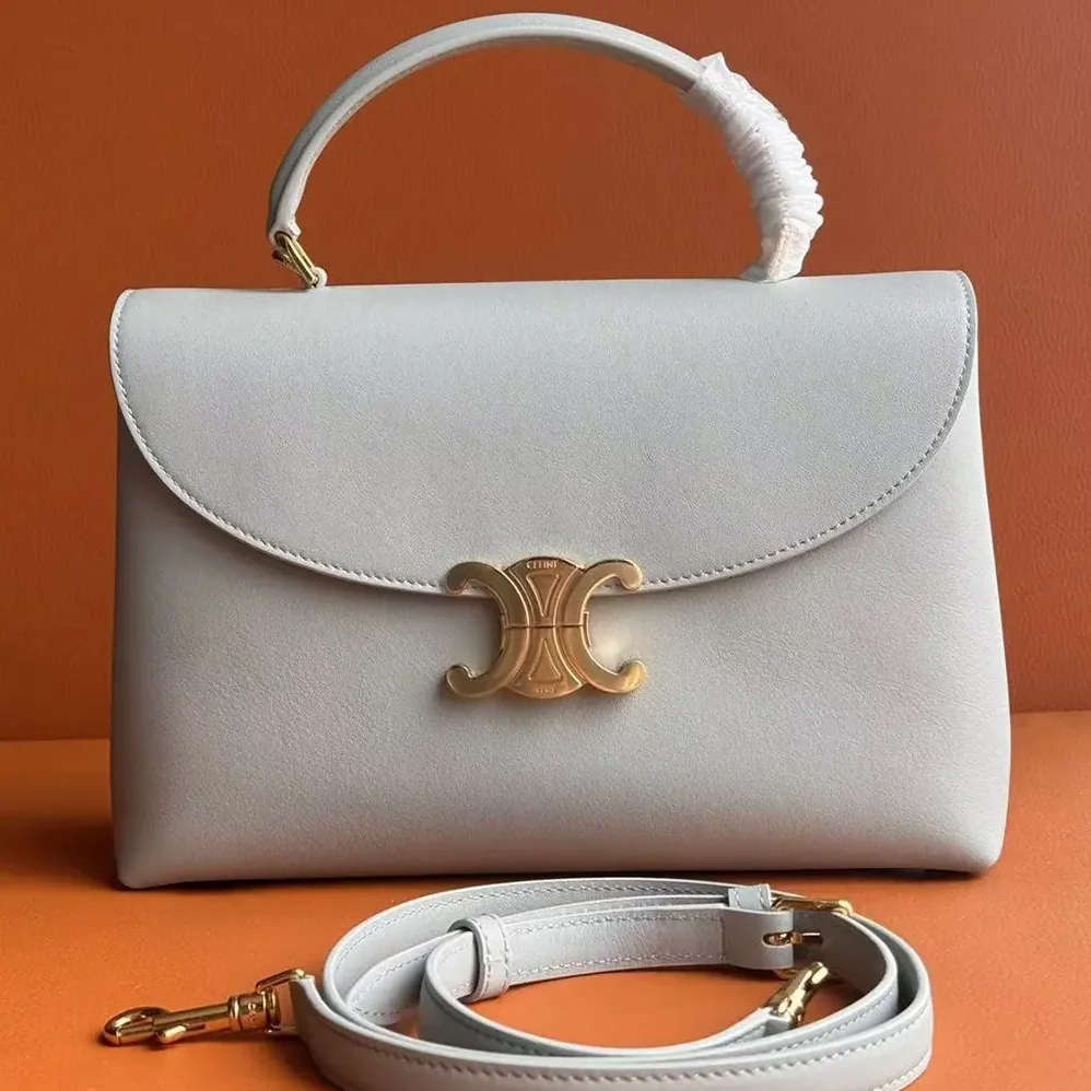 Celine Medium Nino Bag in Shiny Calfskin for Women in White Celine Medium Nino Bag in Shiny Calfskin for Women in White
