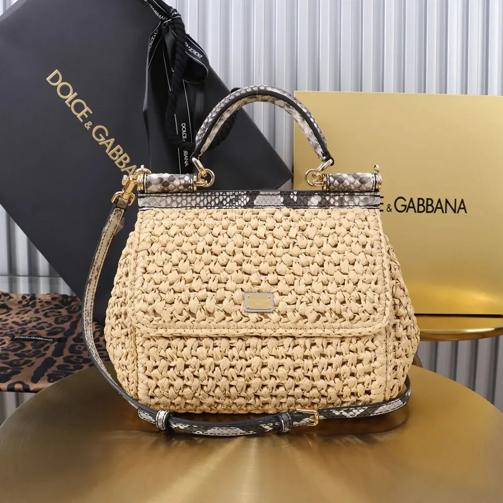 Dolce Gabbana D&G Small Sicily Handbag in Crochet Raffia for Women