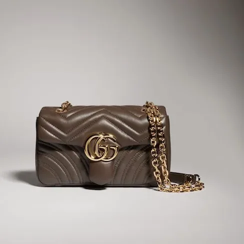 Gucci Marmont Small Shoulder Bag in Dark Taupe Gold Hardware