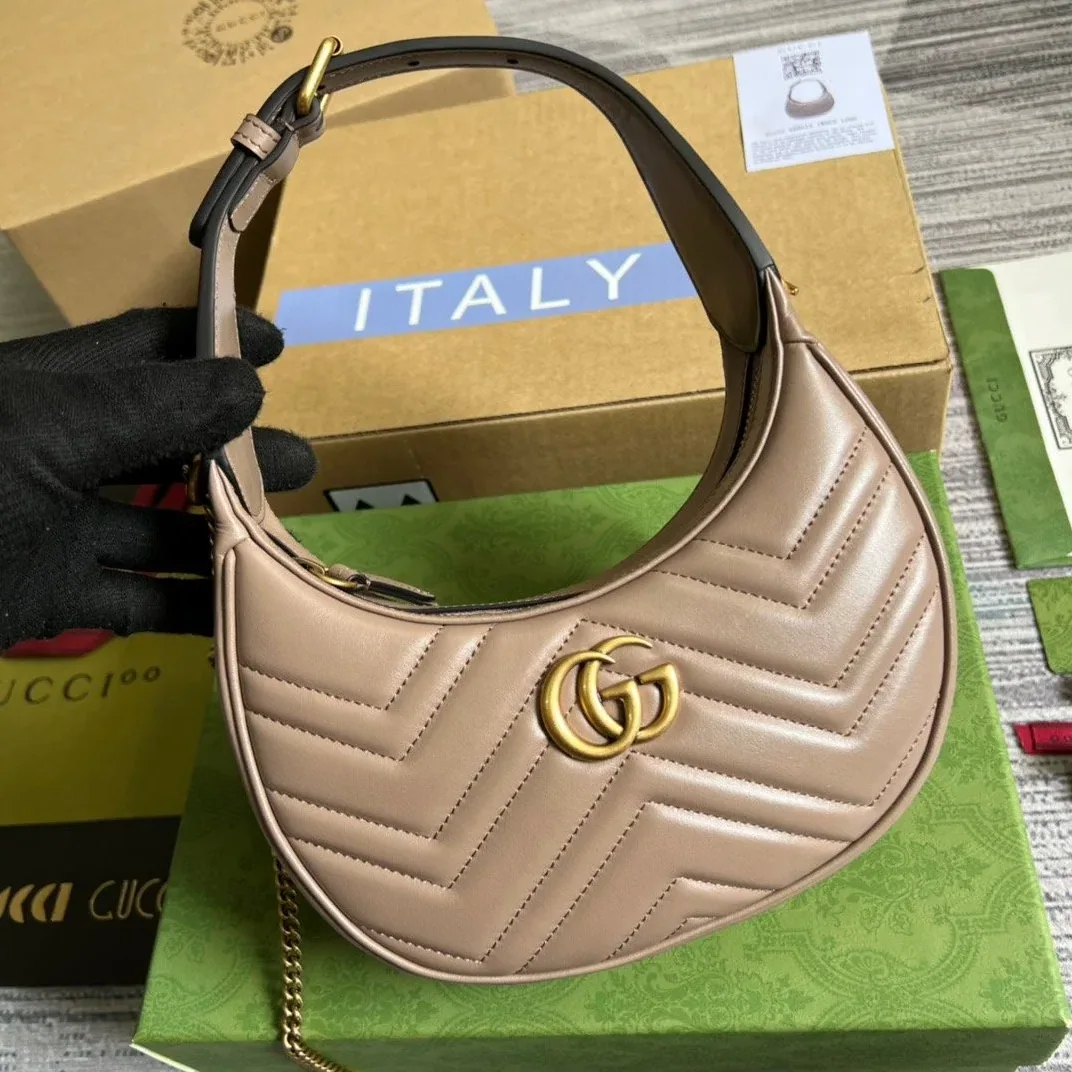 Gucci Marmont Half Moon Shaped Mini Bag Beige Gucci Marmont Half Moon Shaped Mini Bag Beige