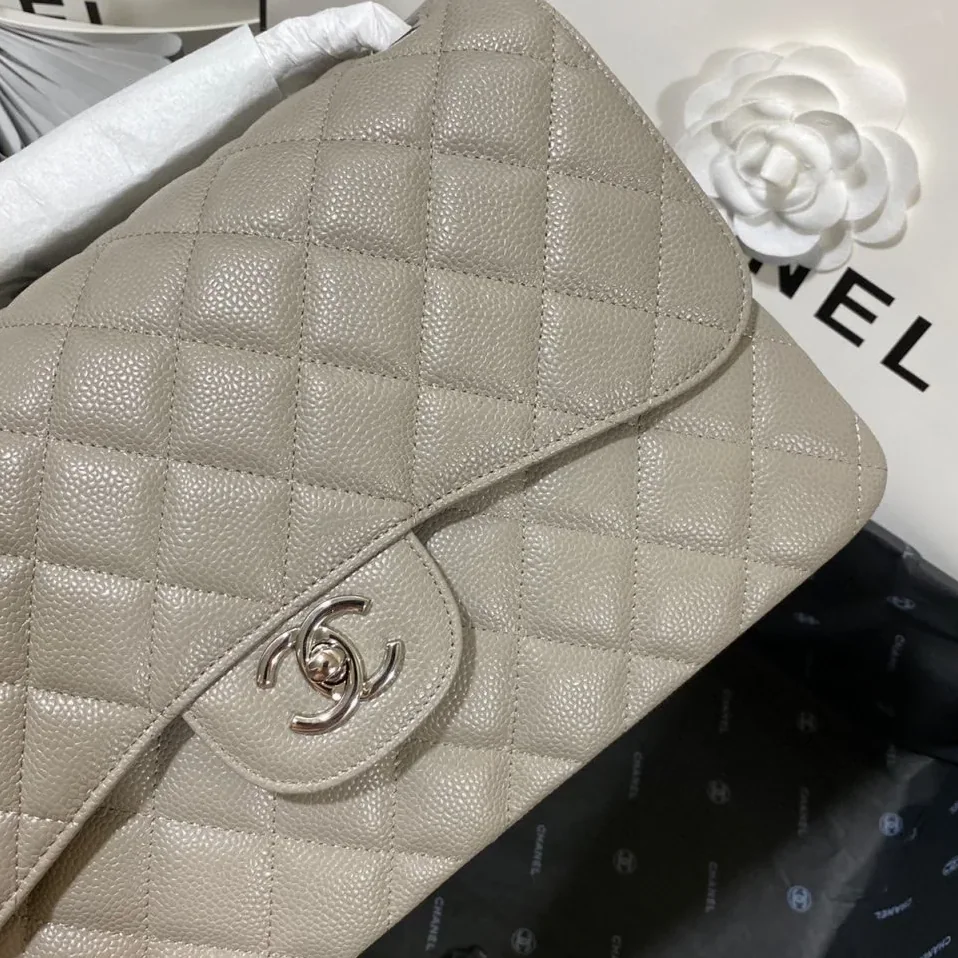 Chanel Classic Large Crossbody Bag in Grey Silver Hardware