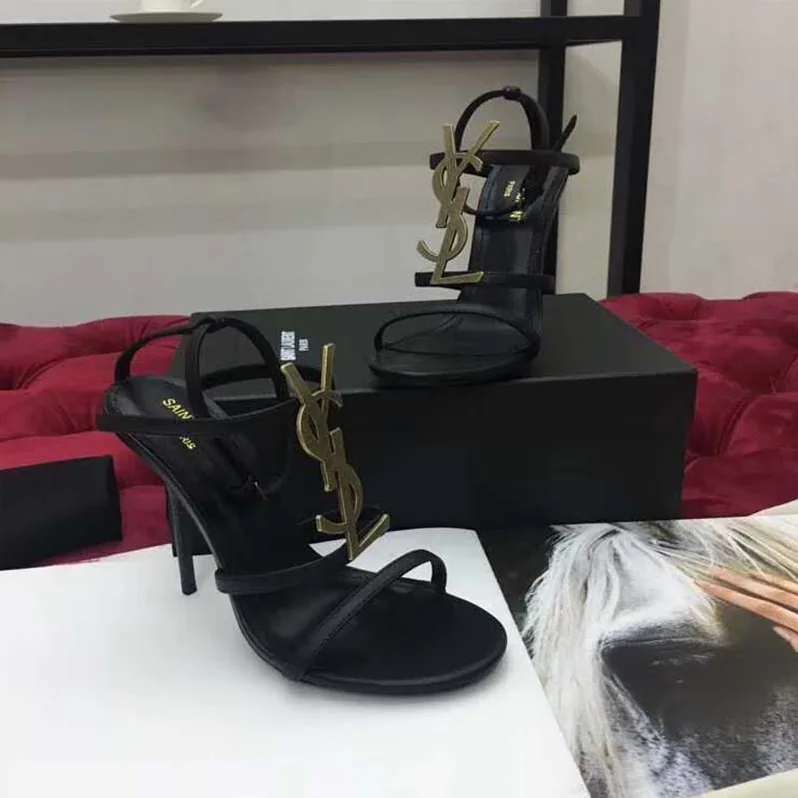 Saint Laurent YSL Cassandra Sandal Gold Logo Smooth 11cm Heel for Women Saint Laurent YSL Cassandra Sandal Gold Logo Smooth 11cm Heel for Women