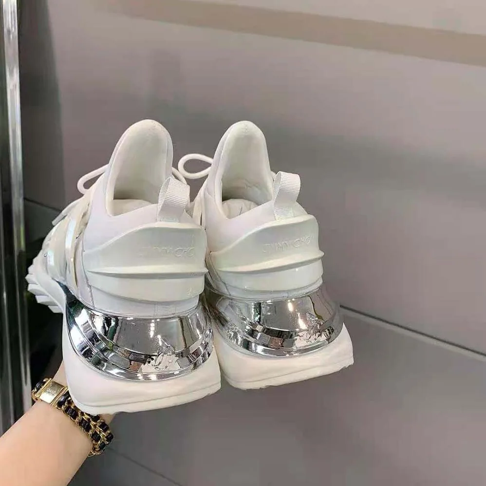 Jimmy Choo Cosmos/F White and Silver Leather and Neoprene Low for Women in Top Trainers Jimmy Choo Cosmos/F White and Silver Leather and Neoprene Low for Women in Top Trainers