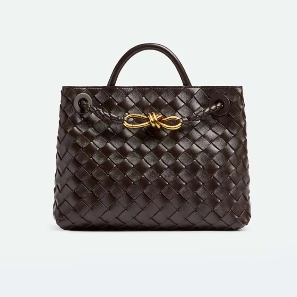Bottega Veneta Small Andiamo Intrecciato Leather Top Handle Bag for Women in Chocolate Brown