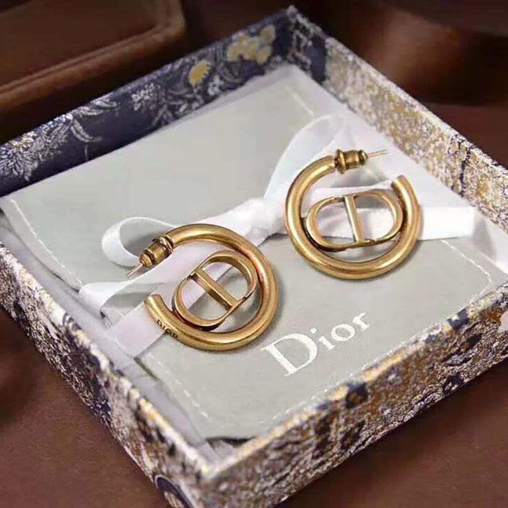 Dior 30 Montaigne Hoop Earrings Antique Gold for Women in Finish Metal