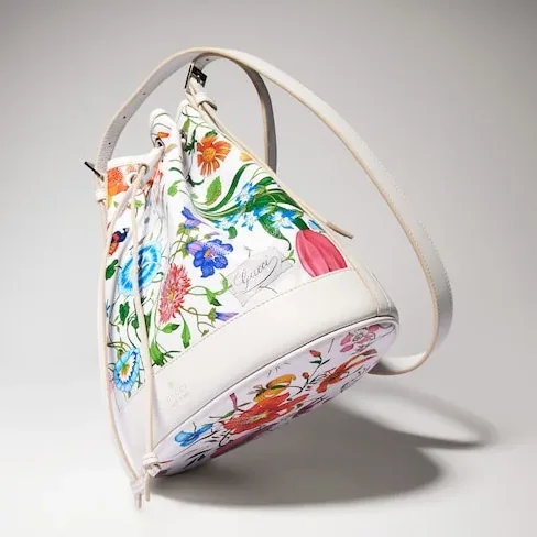 Gucci Venice Small Bucket Bag / White/ Multicolor Gucci Flora Coated Canvas Palladium Hardware