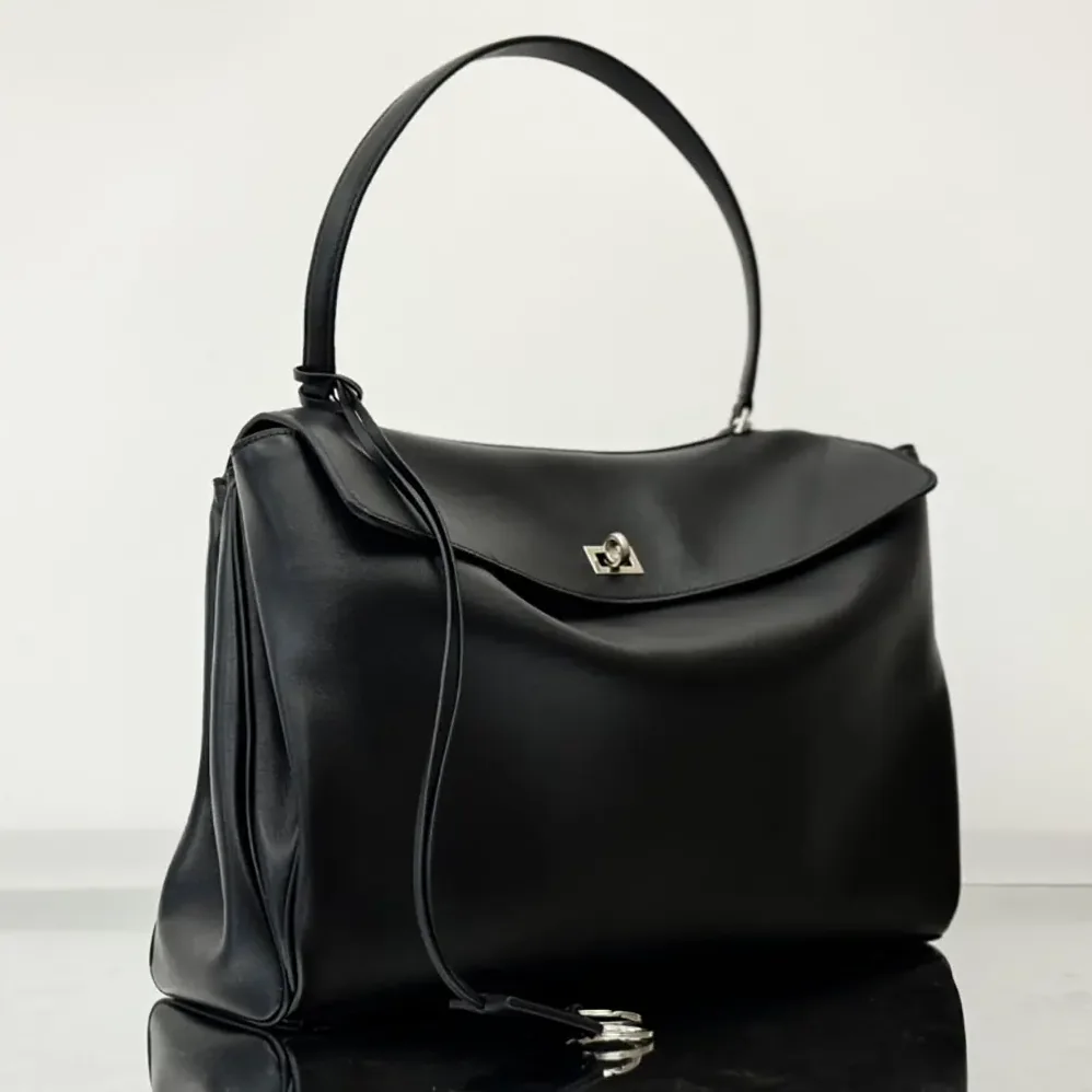 Balenciaga Rodeo Handbag Large In Black Smooth Calfskin Aged for Women in Silver Hardware