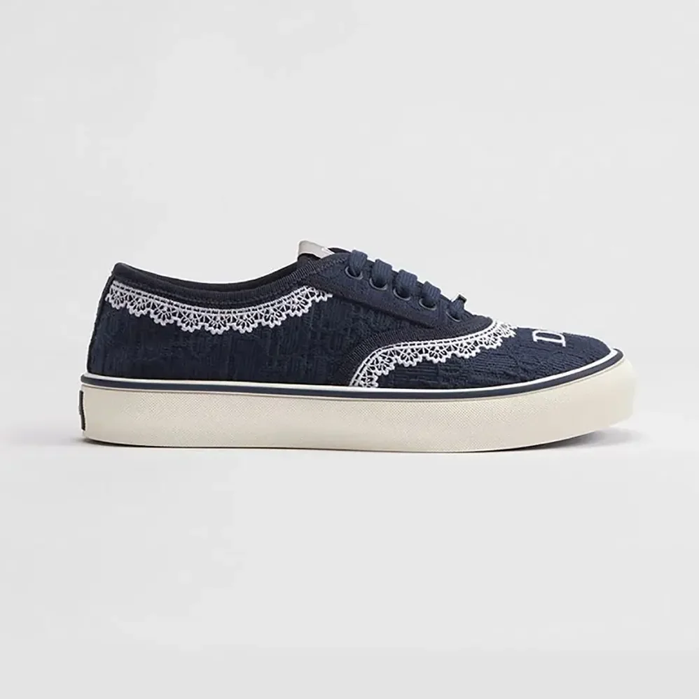 Dior Saltwind Sneaker Blue Dior Oblique Embroidered Cotton and White Lace for Unisex