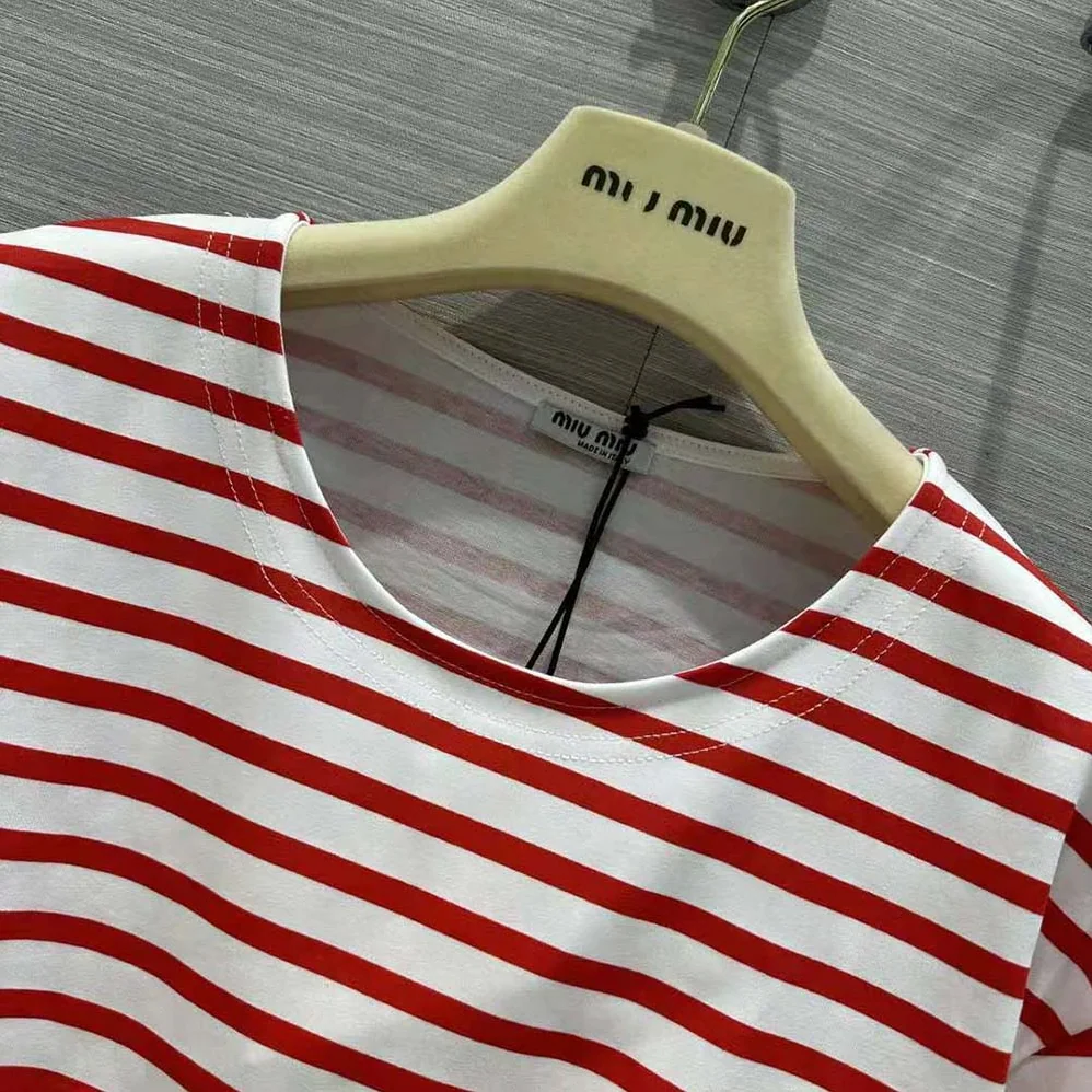 Miu Miu Cotton T-shirt with Printed Logo for Women in Red Miu Miu Cotton T-shirt with Printed Logo for Women in Red