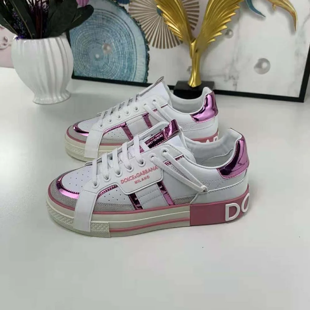 Dolce Gabbana D&G Calfskin 2.Zero Custom Sneakers with Contrasting Details for Women in Pink