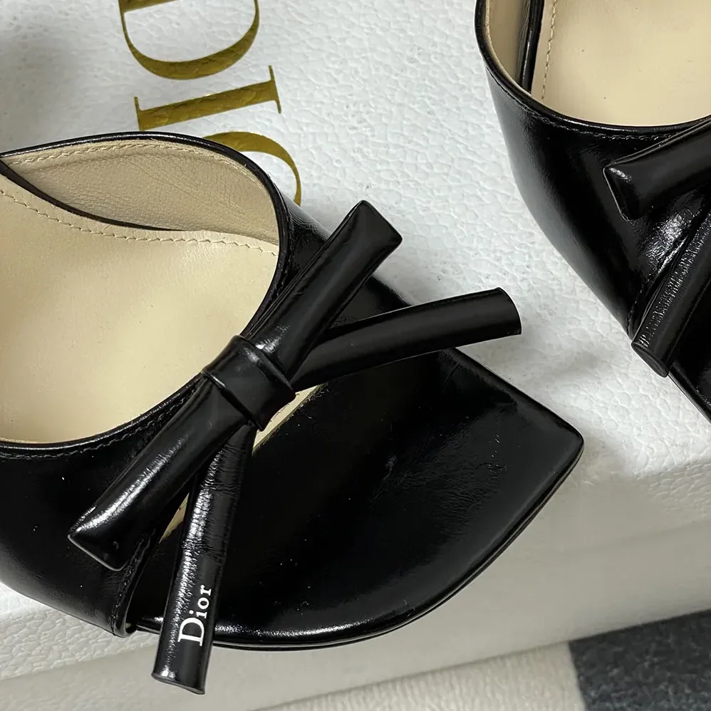 Dior Bow Heeled Slingback Sandal Black Lambskin for Women