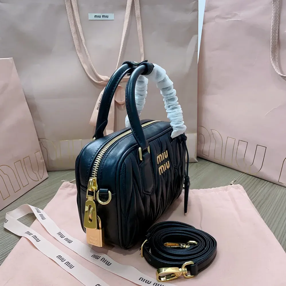 Miu Miu Arcadie Matelassé Nappa Leather Bag for Women in Black Miu Miu Arcadie Matelassé Nappa Leather Bag for Women in Black