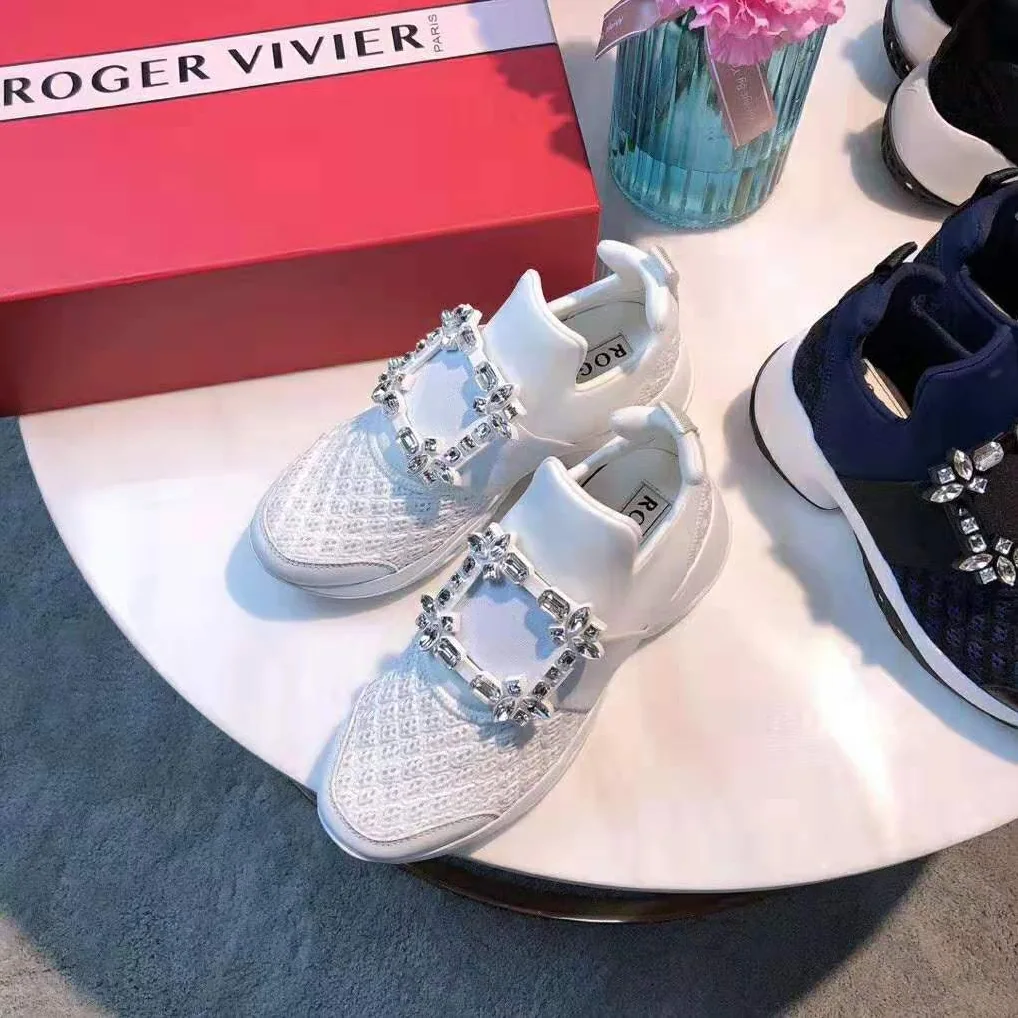 Roger Vivier Viv' Run Strass Buckle Sneakers for Women in White Roger Vivier Viv' Run Strass Buckle Sneakers for Women in White