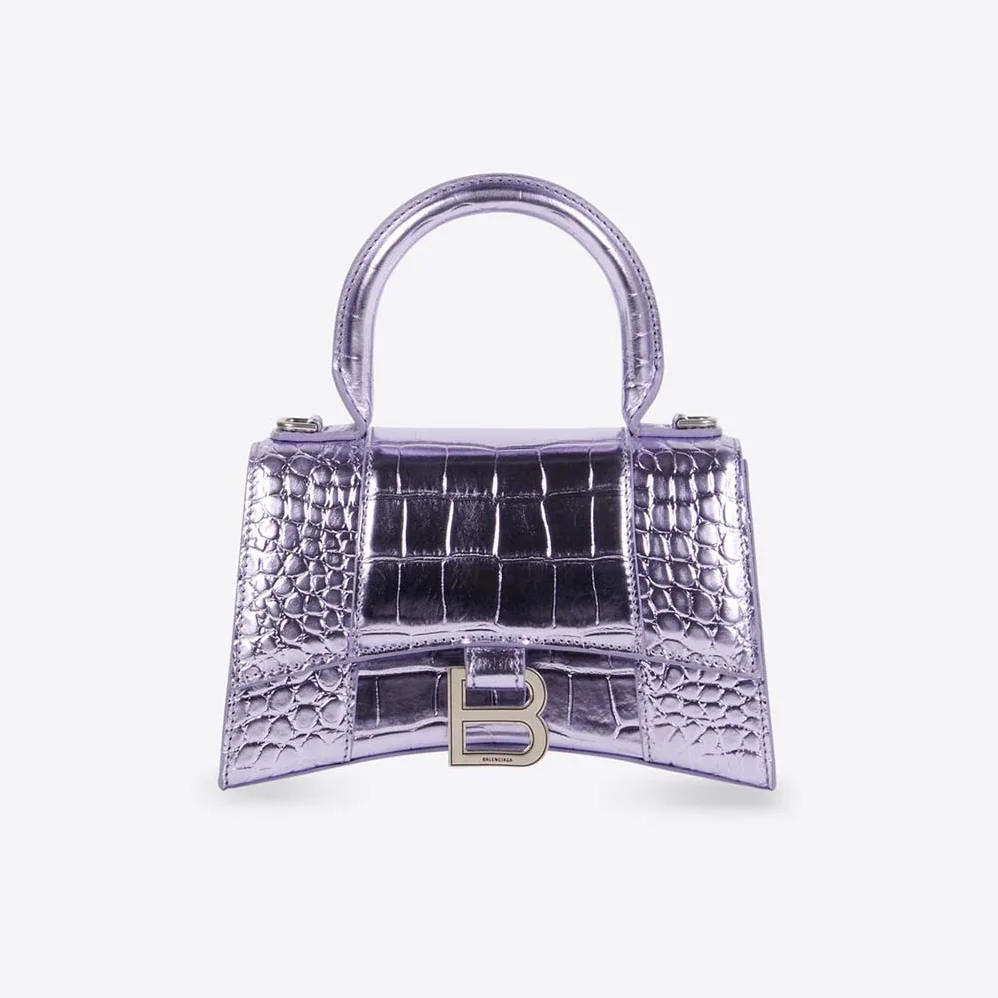 Balenciaga Hourglass XS Handbag Metallized Crocodile Embossed in Purple for Women Balenciaga Hourglass XS Handbag Metallized Crocodile Embossed in Purple for Women