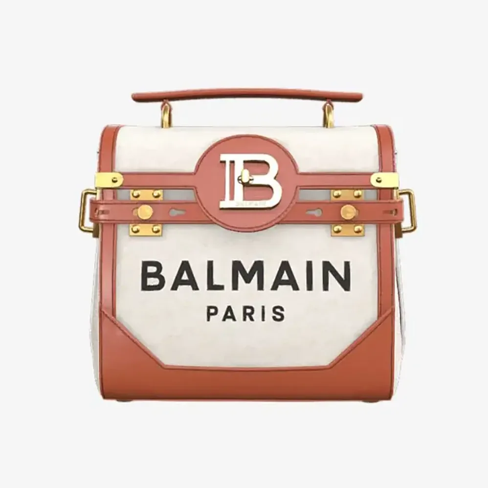 Balmain Bi-material Canvas and Ecru Calfskin B for Women in Buzz Bag Balmain Bi-material Canvas and Ecru Calfskin B for Women in Buzz Bag