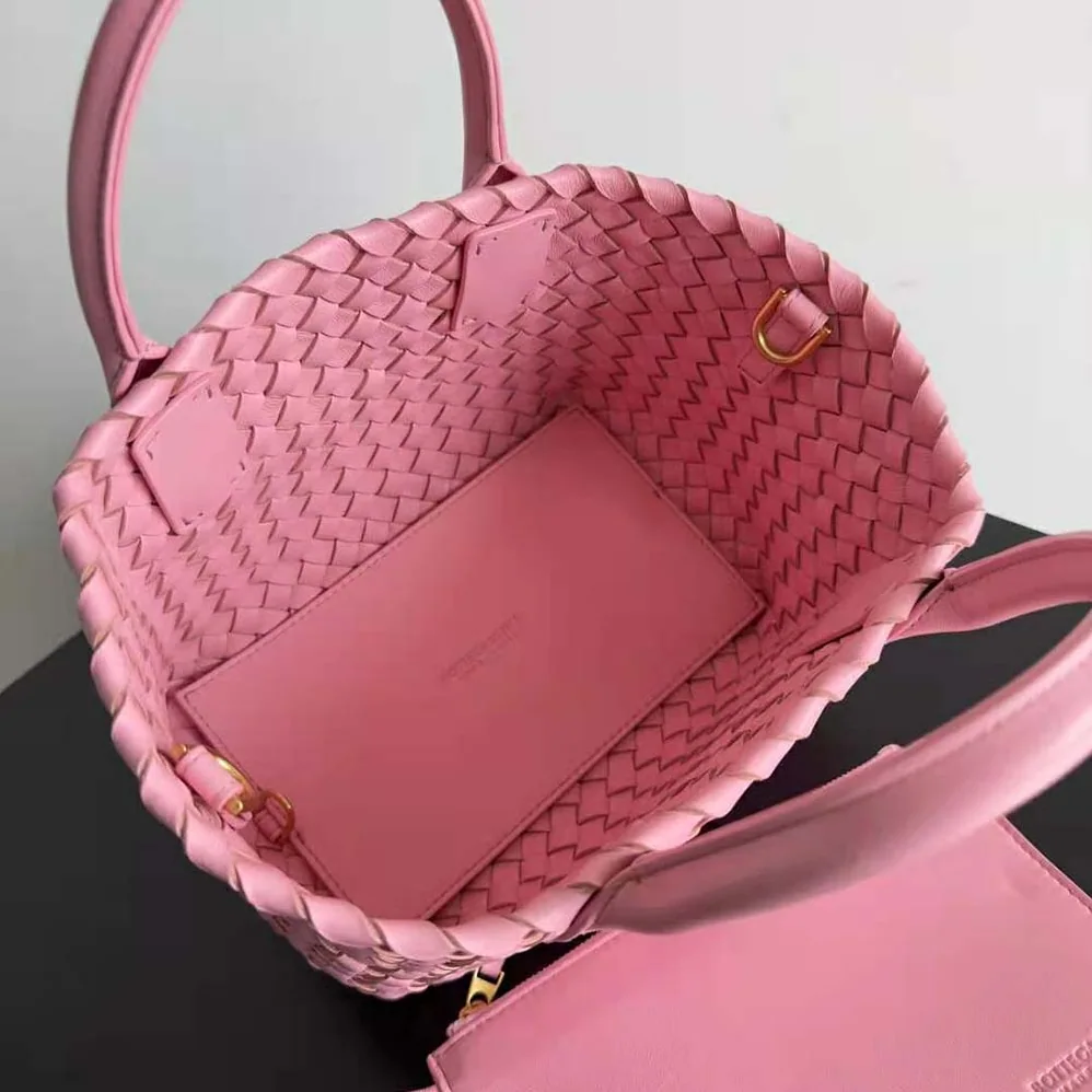 Bottega Veneta Mini Cabat Intreccio Leather Tote Bag with Detachable Strap for Women in Pink