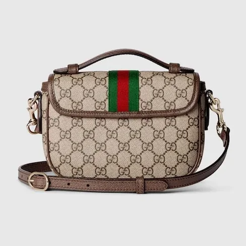 Gucci Ophidia Small Top Handle Bag / Beige And Dark Brown Light Gold Hardware