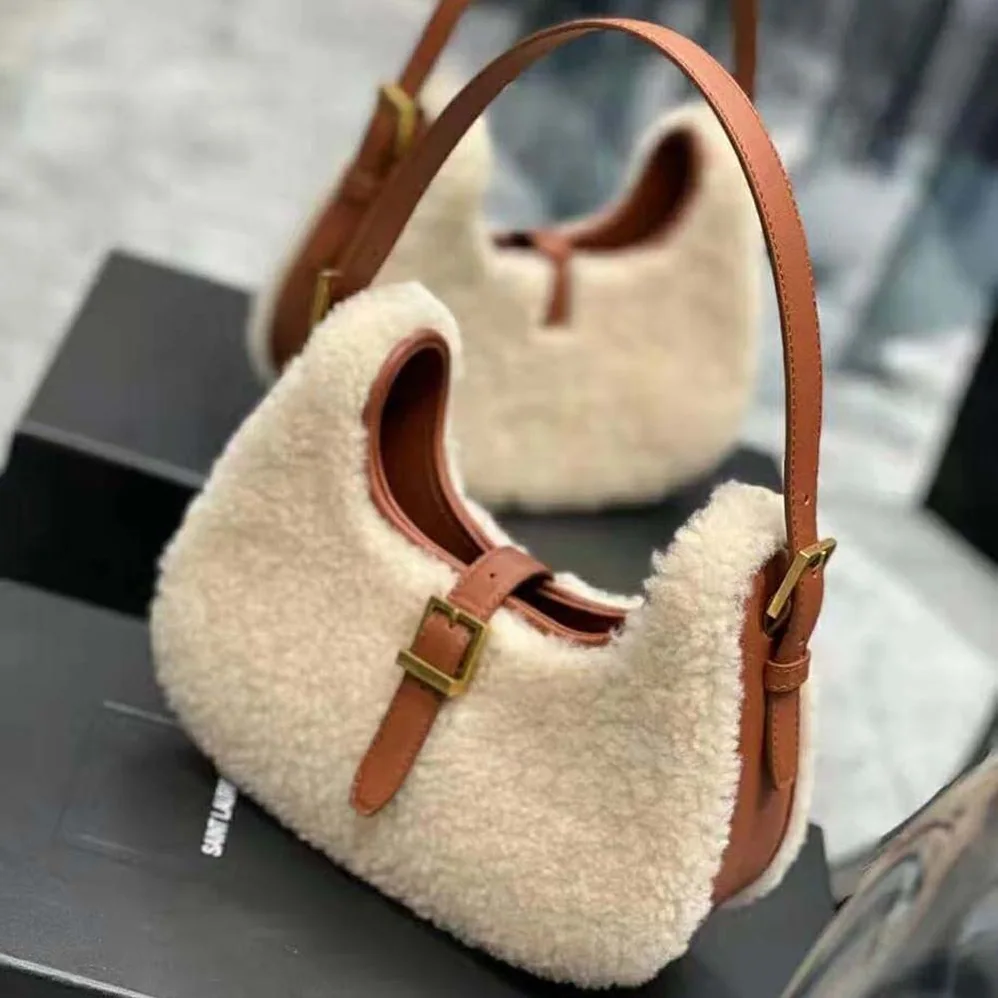 Saint Laurent YSL Le Fermoir Hobo Bag in Merino Shearling for Women Saint Laurent YSL Le Fermoir Hobo Bag in Merino Shearling for Women
