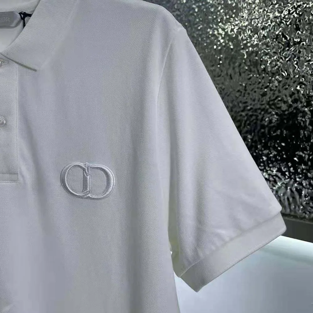Dior CD Icon Polo Shirt White Cotton Pique for Men