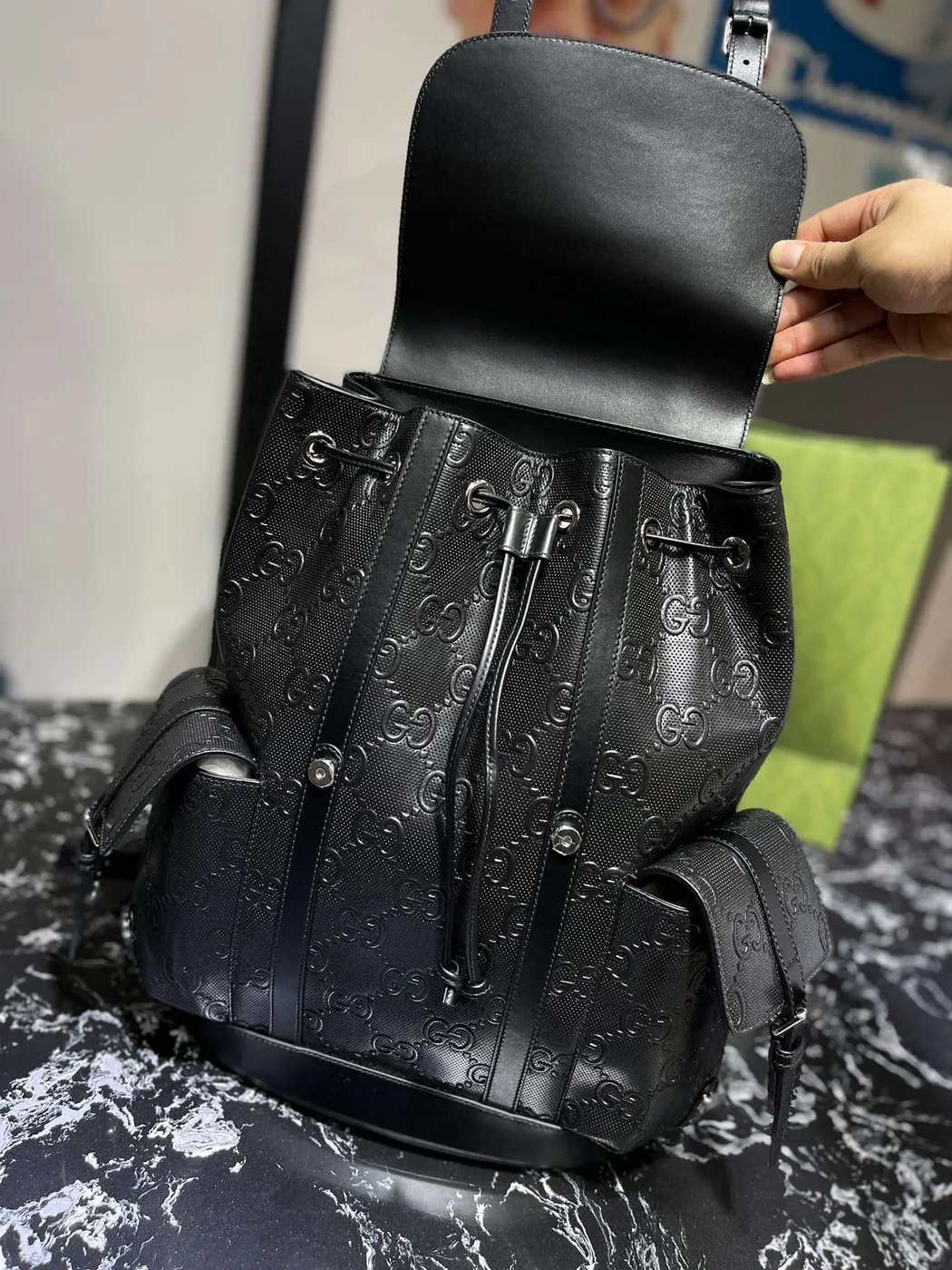 Gucci Embossed Backpack GG Black / Gucci Embossed Backpack GG Black /