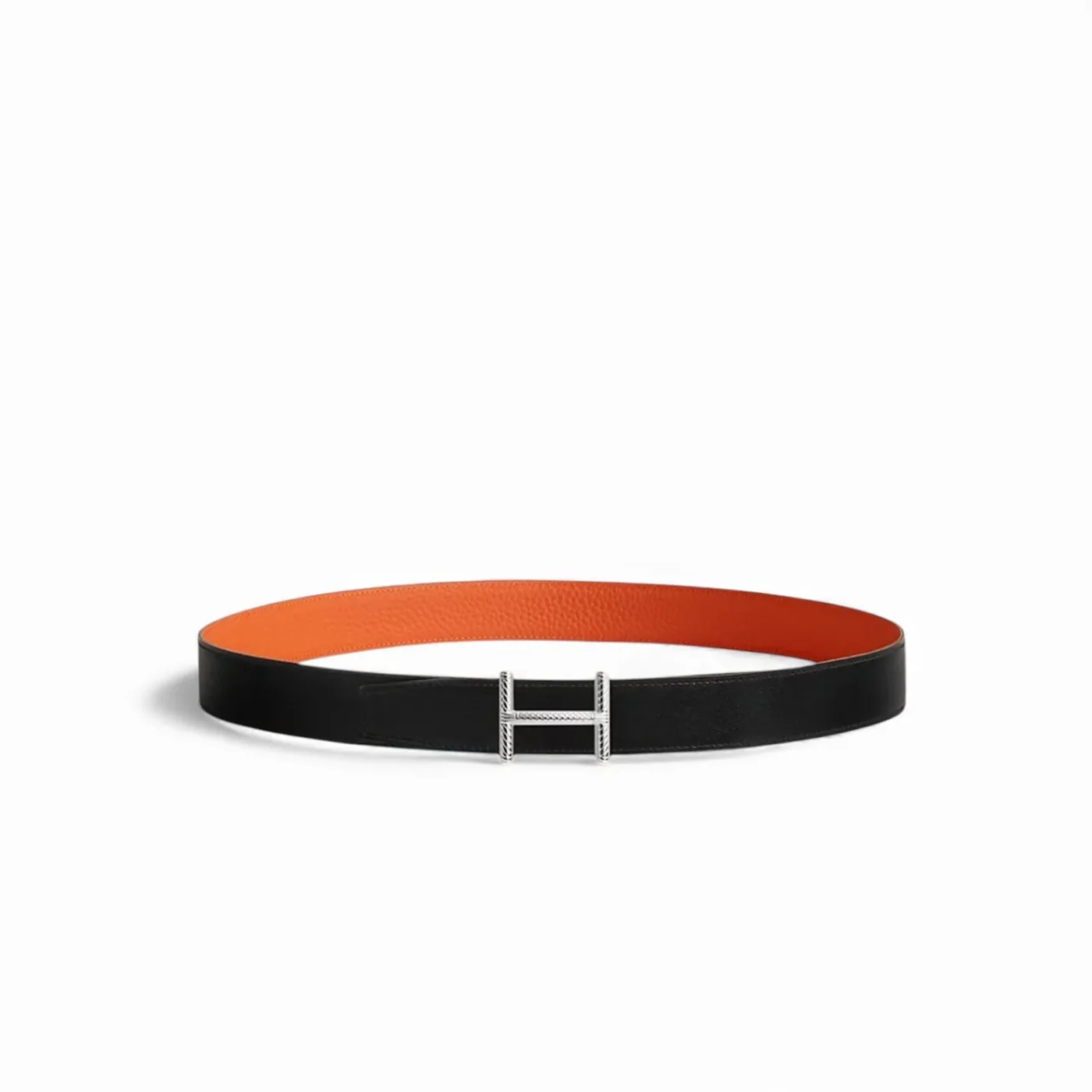 Hermès Hisseo Belt Buckle And Reversible Leather Strap Noir in Orange