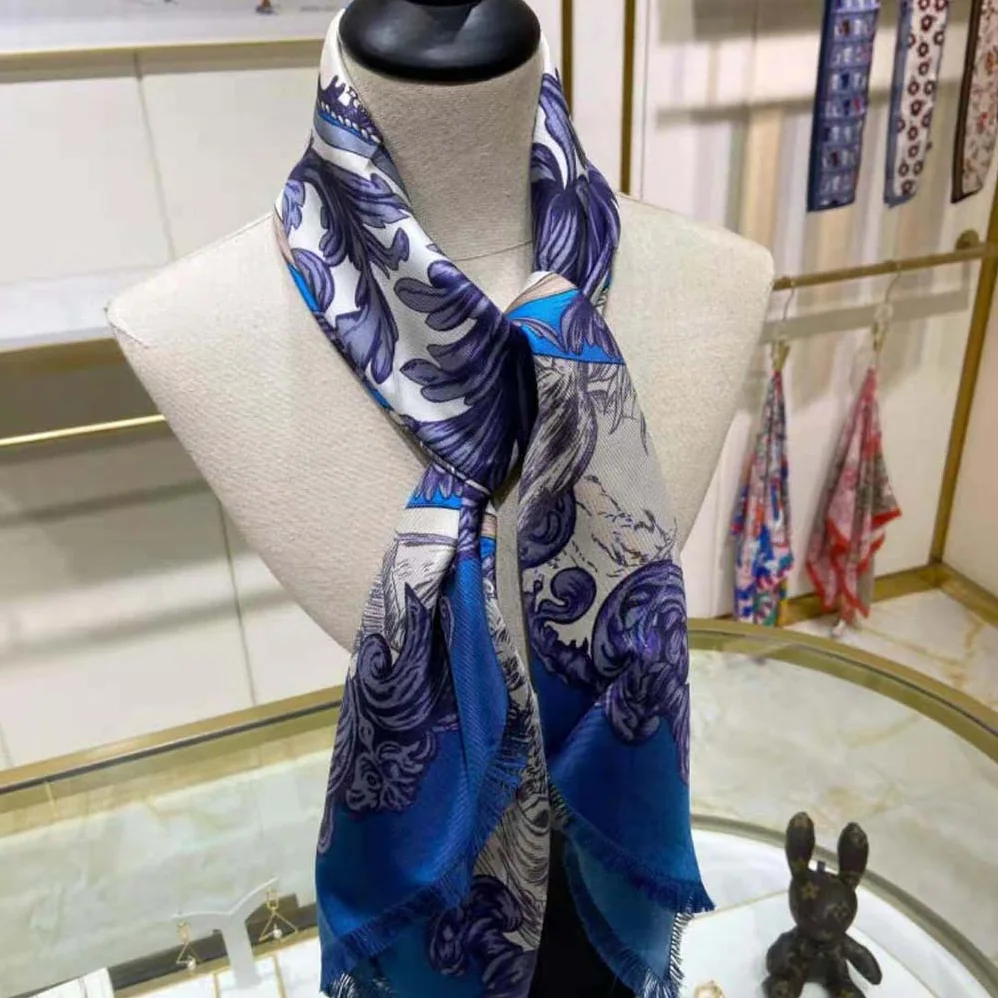 Dior Rose Des Vents 90 Square Scarf Royal Blue and White Silk Twill for Women