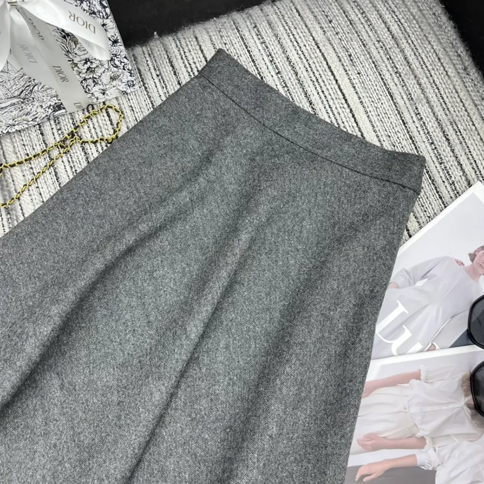 Dior Flared Mid-Length Skirt Gray Virgin Wool Tweed for Women Dior Flared Mid-Length Skirt Gray Virgin Wool Tweed for Women