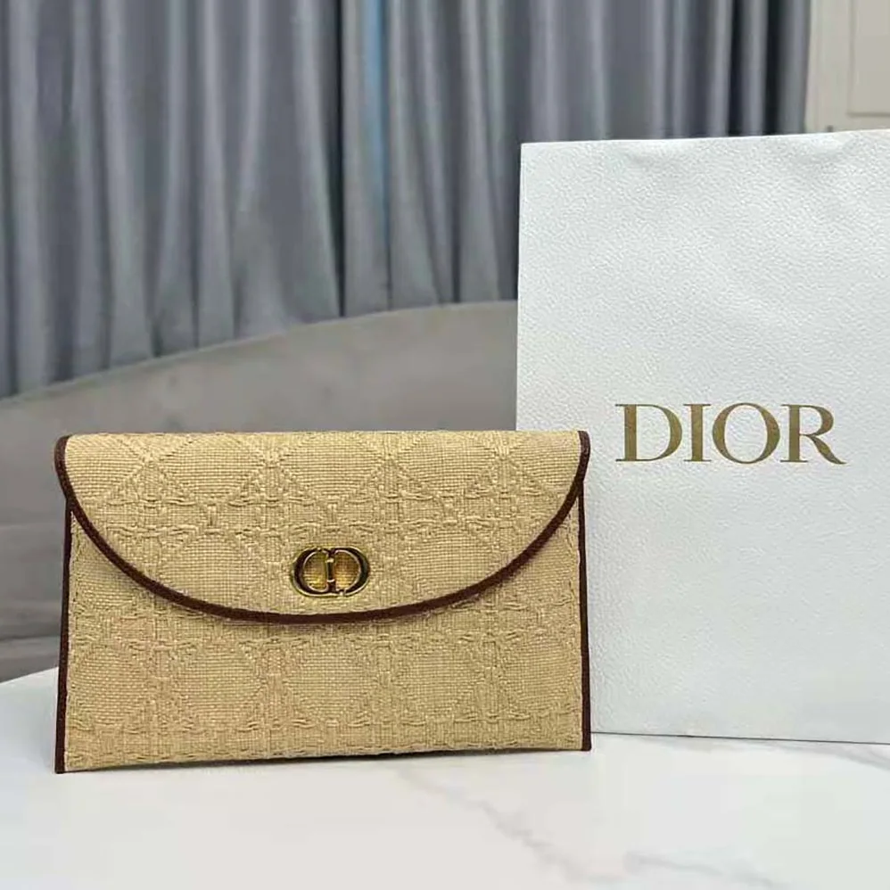Dior 30 Montaigne Avenue Pouch with Flap Natural Cannage Raffia for Women
