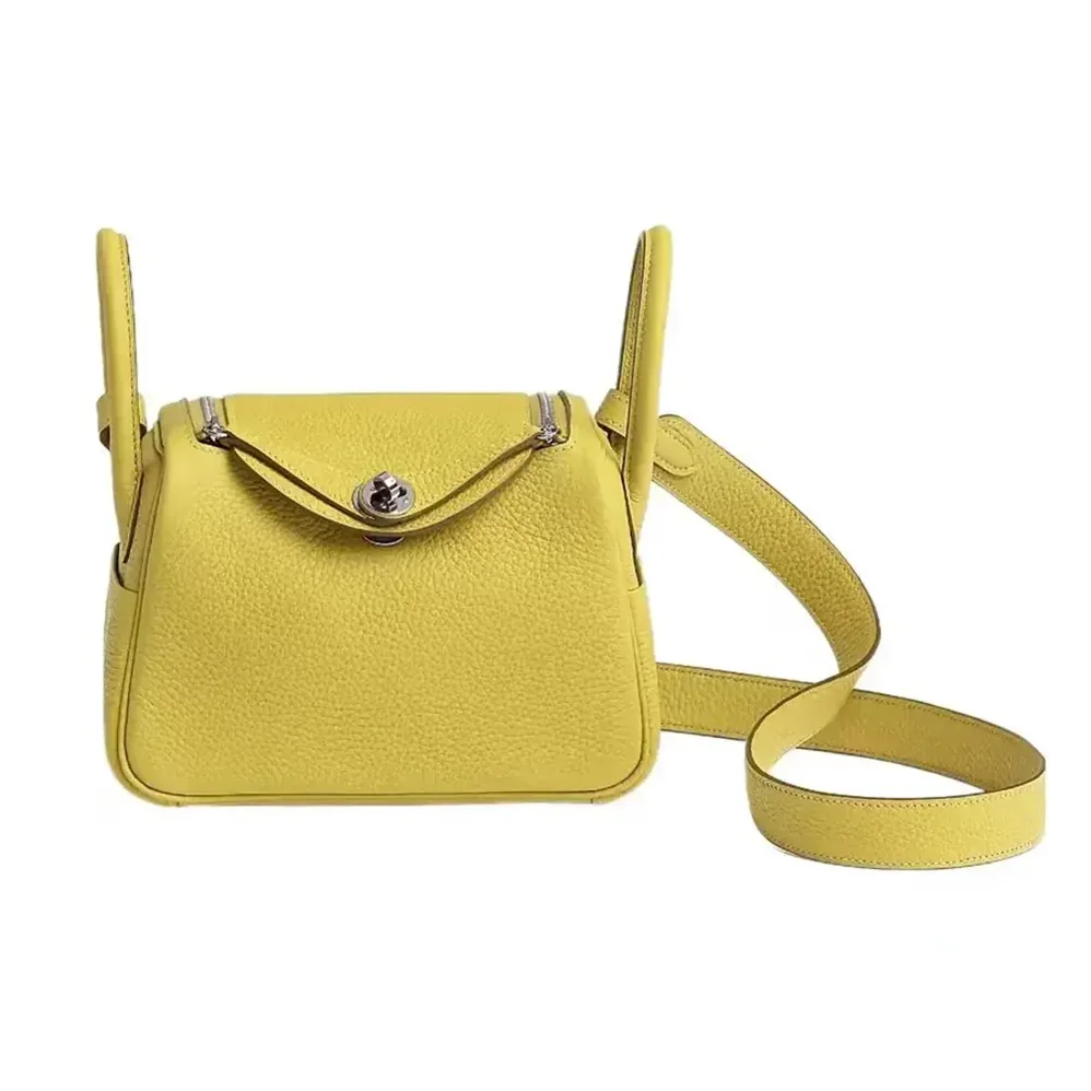 Hermes Lindy Mini 19 in Clemence Leather for Women in Yellow/Silver Hermes Lindy Mini 19 in Clemence Leather for Women in Yellow/Silver