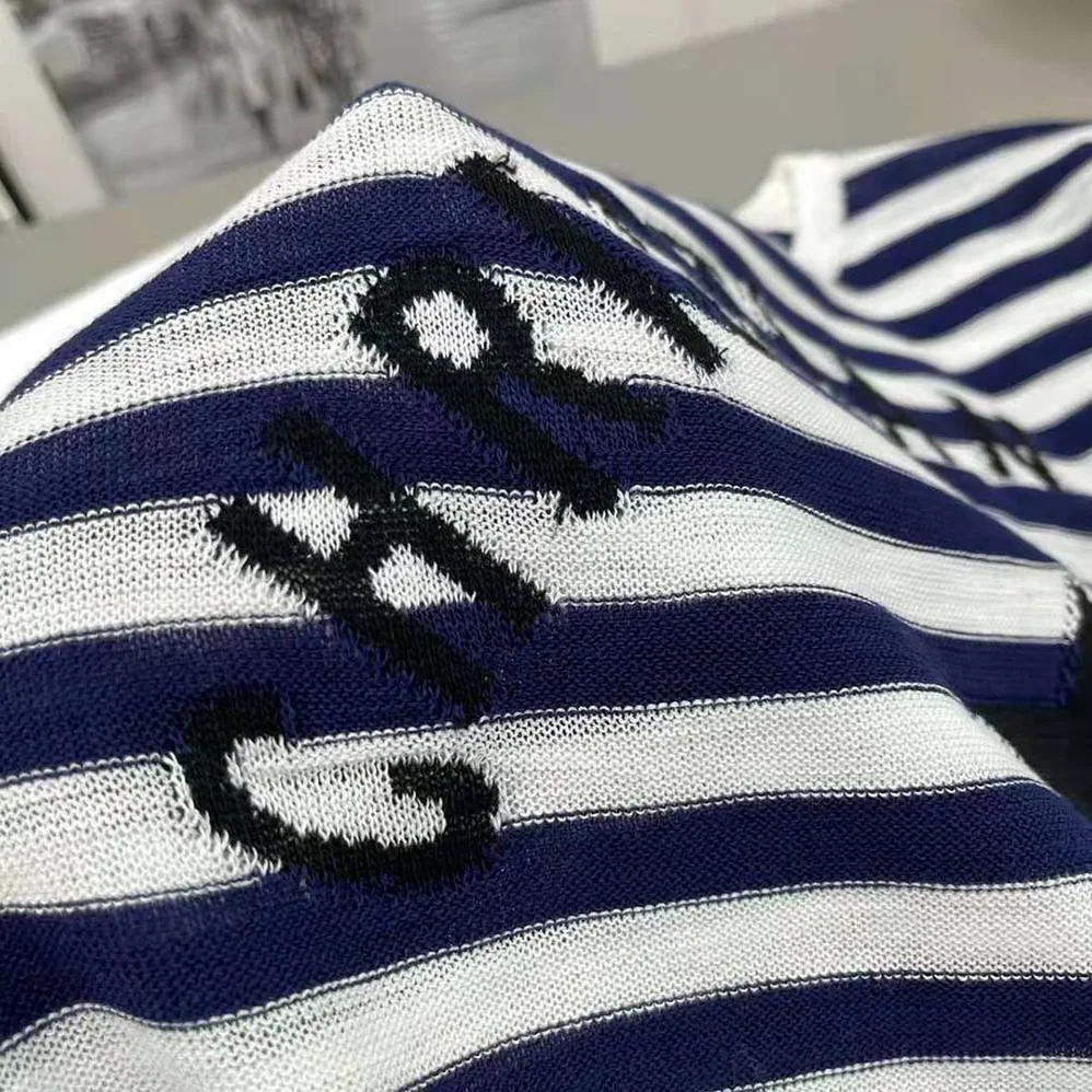 Dior Marinière Sweater Navy Blue and White Linen Cashmere and Silk Knit with Signature for Women Dior Marinière Sweater Navy Blue and White Linen Cashmere and Silk Knit with Signature for Women