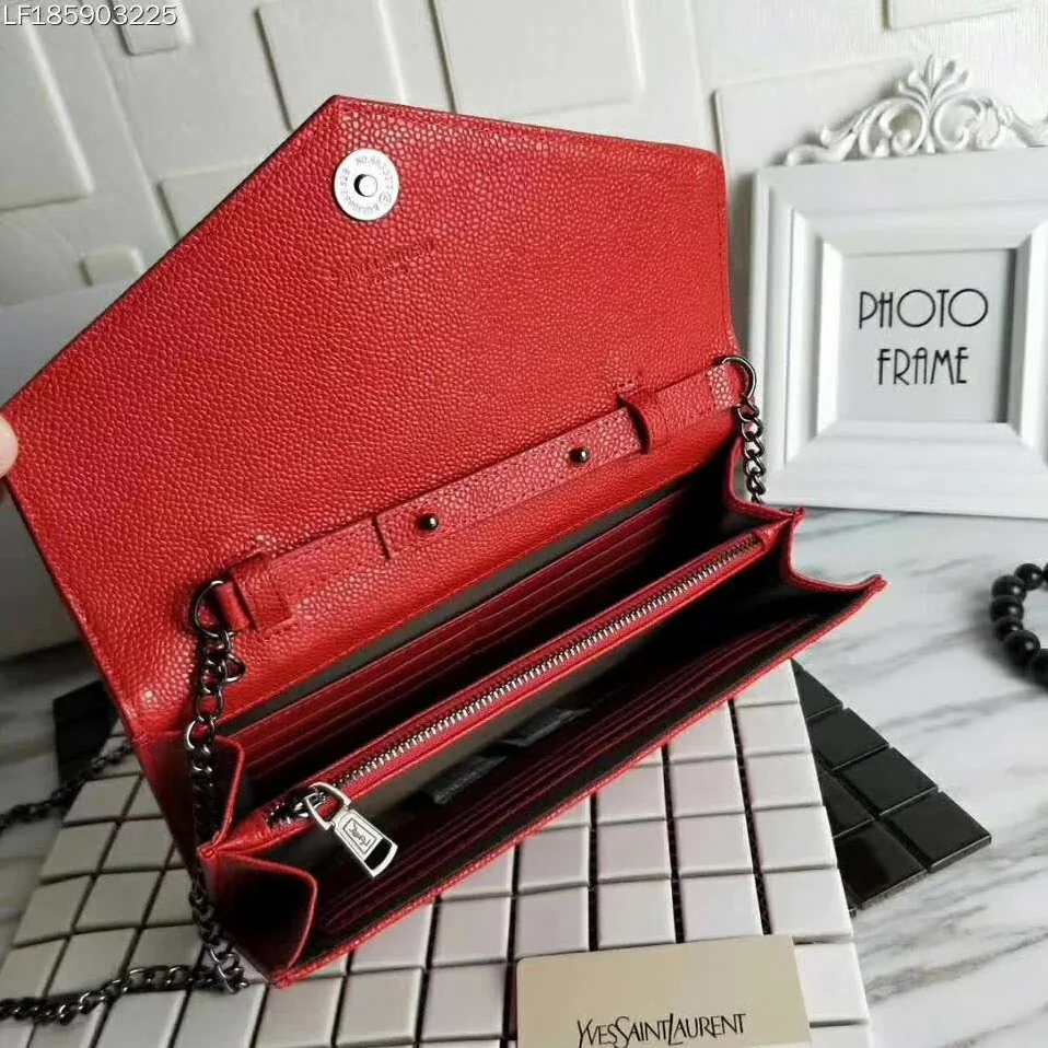 Saint Laurent YSL Medium Monogram Envelope Chain Wallet Silver Hardware Saint Laurent YSL Medium Monogram Envelope Chain Wallet Silver Hardware