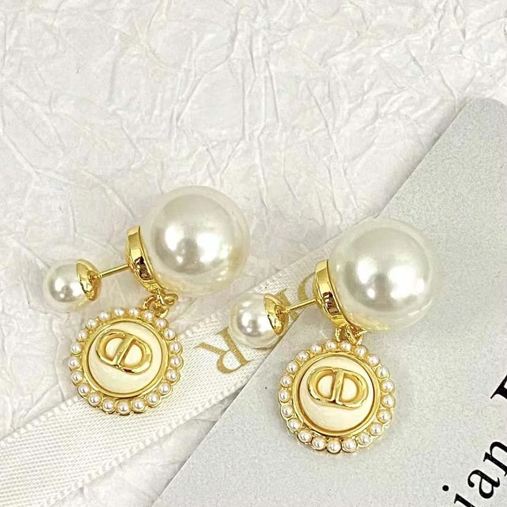 Dior Tribales Earrings Gold-Finish Metal with White Resin Pearls and Latte Glass for Women Dior Tribales Earrings Gold-Finish Metal with White Resin Pearls and Latte Glass for Women