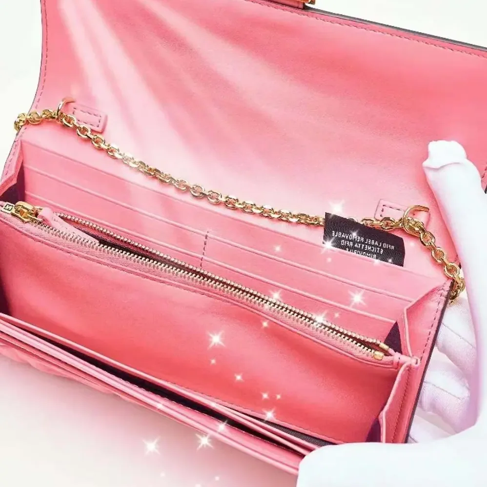 Fendi Baguette Continental Wallet With Chain Pink Nappa Leather Wallet for Women