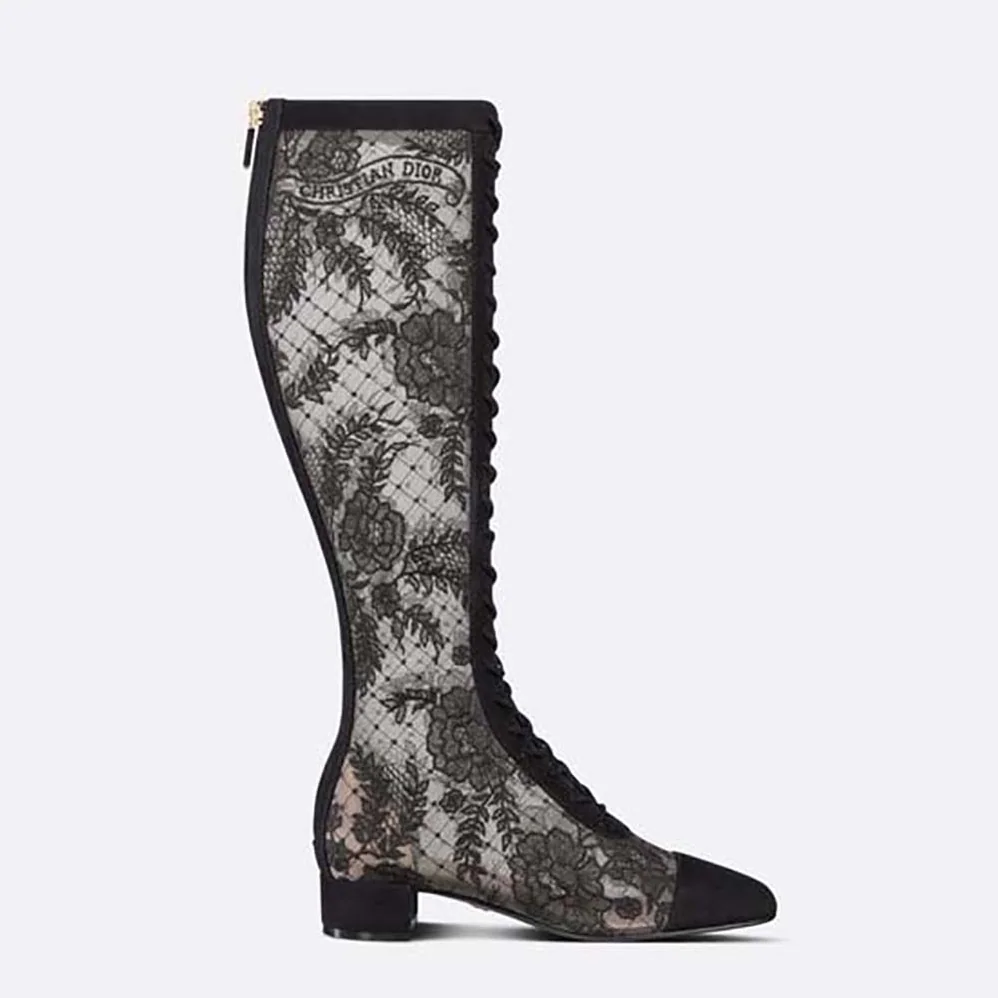 Dior Naughtily-d Ankle Boot Black Transparent Mesh and Suede Embroidered with Dior Roses Motif for Women Dior Naughtily-d Ankle Boot Black Transparent Mesh and Suede Embroidered with Dior Roses Motif for Women